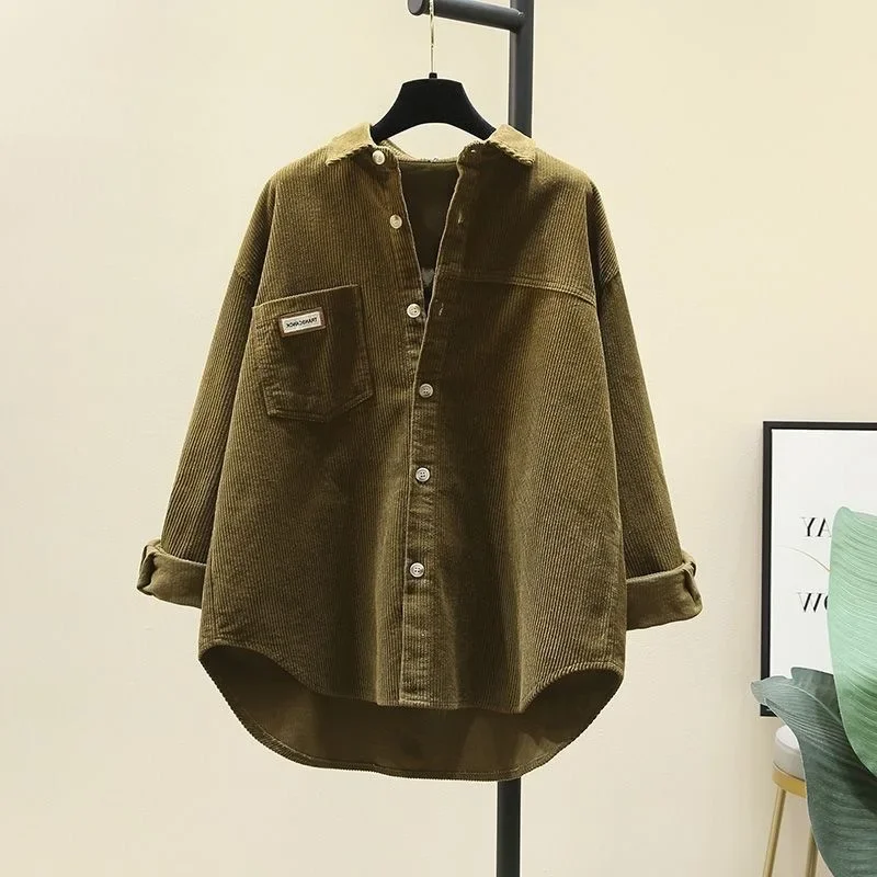سميكة سروال قصير طويل الأكمام قميص نسائي الخريف الشتاء نمط جديد عادية فضفاض موضة النسخة الكورية منتصف طول سترة مفتوحة