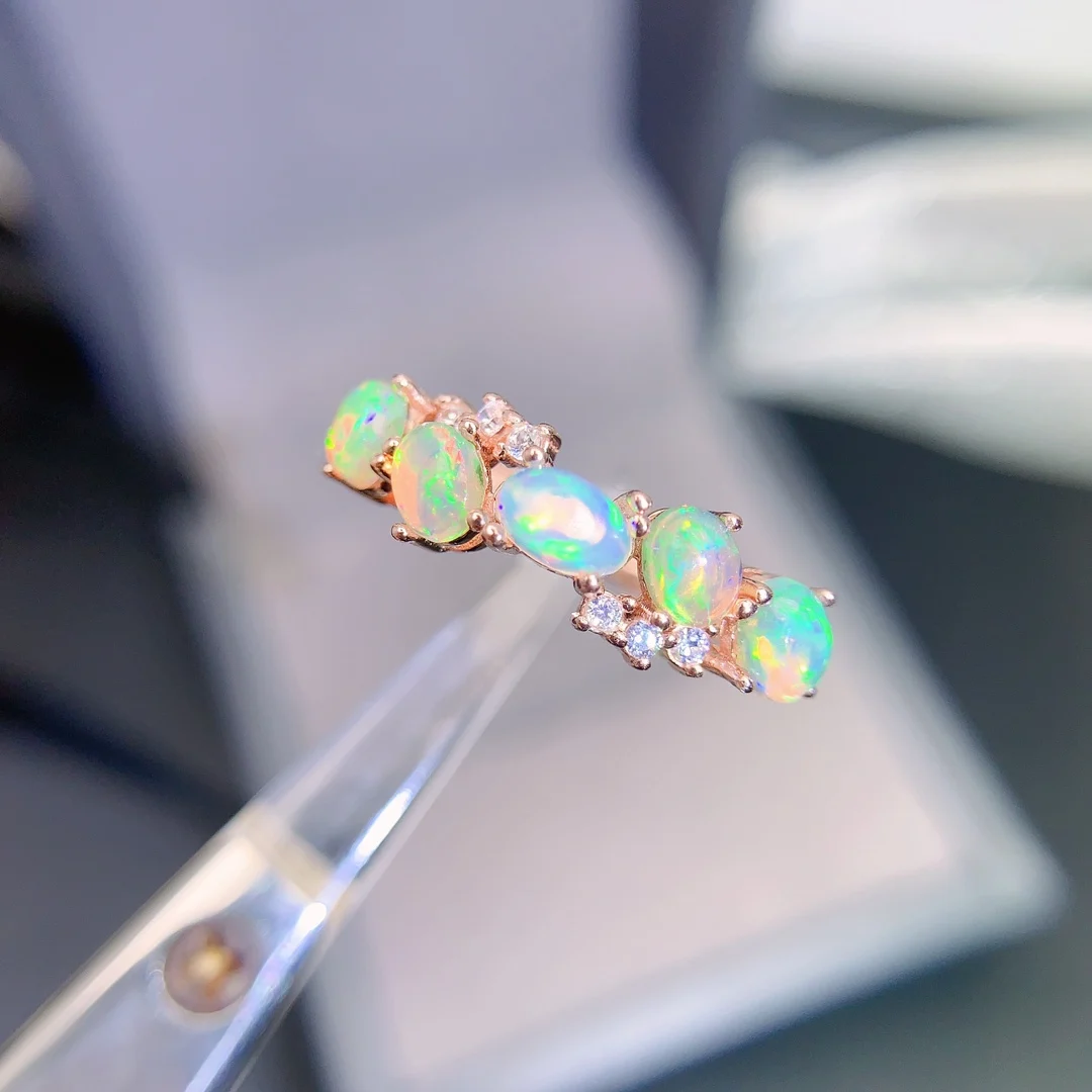 Natural Opal Egg Face Fashion Rings with Silver 925 Trendy Creative Finger Vintage Jewelry for Women Healing Party Gift