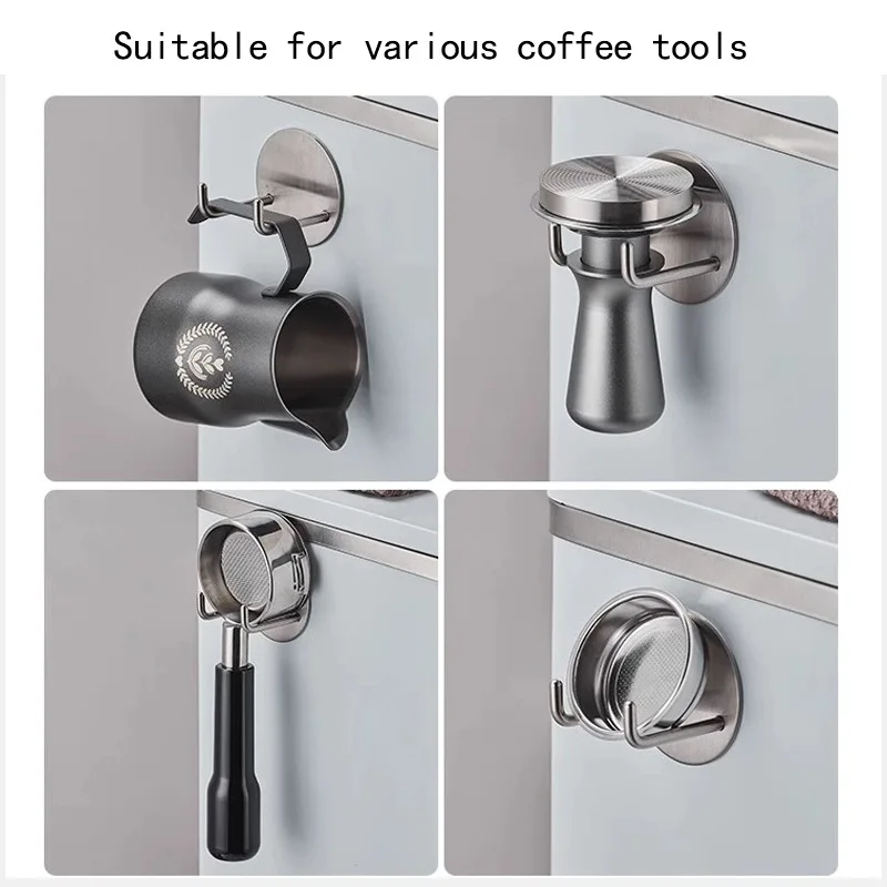 304 Stainless Steel Portafilter Holder, Wall Mount Rack for Coffee Handle & Tamper Storage