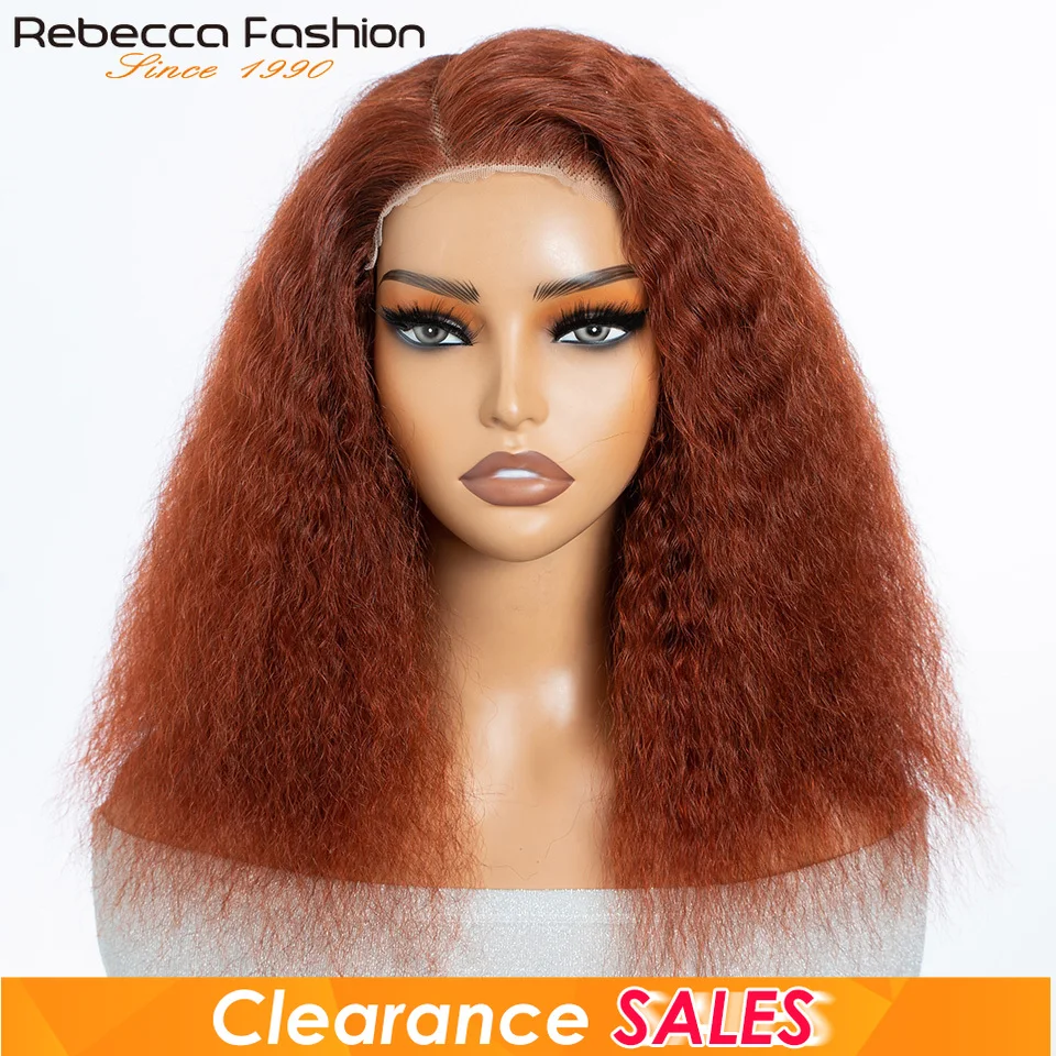 

14" Reddish Brown Kinky Straight Bob Side Part Human Hair C Lace Wig Natural Hairline Wig Natural Black Color Glueless Wigs