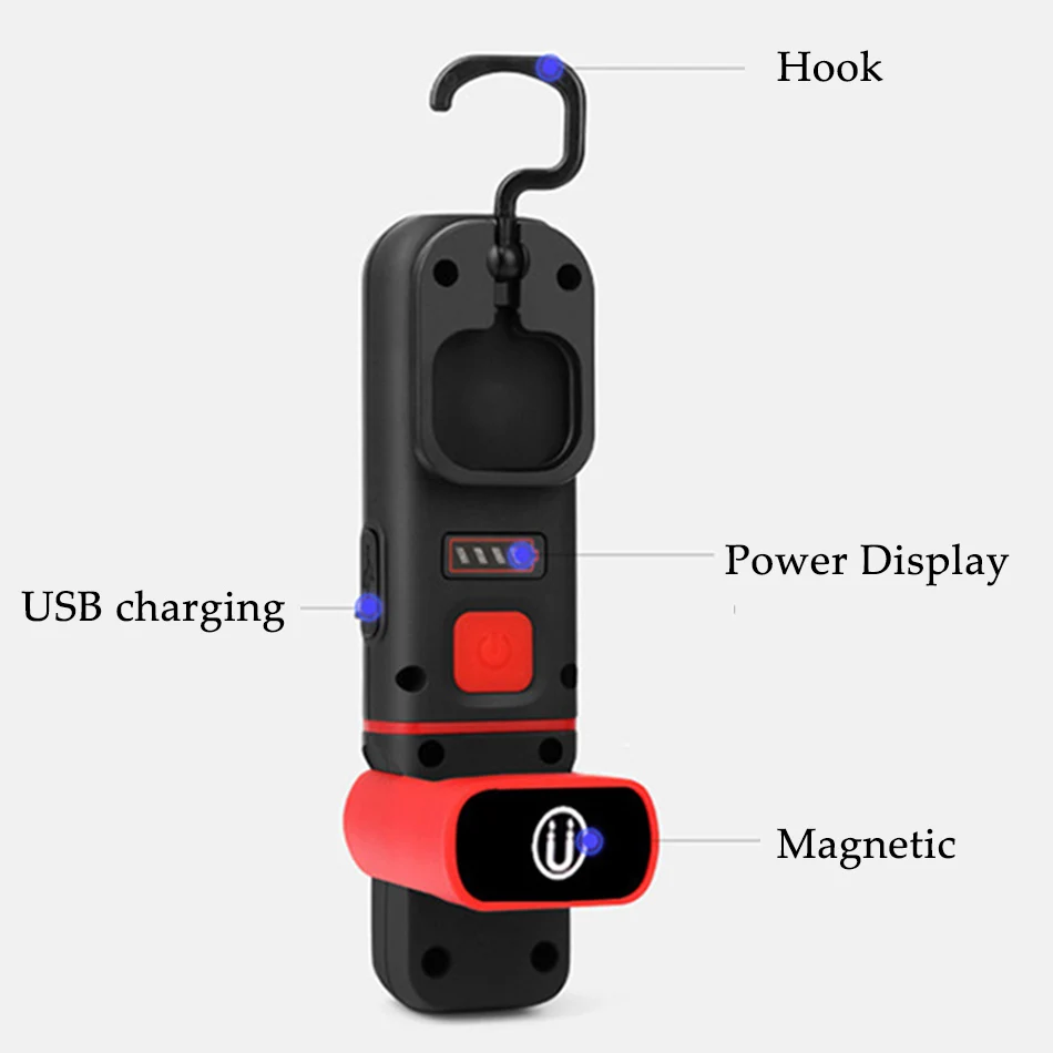 COB LED Work Light USB Rechargeable Flashlight Hanging Hook Magnetic Work Light Emergency Inspection Torch Lamp for Garage