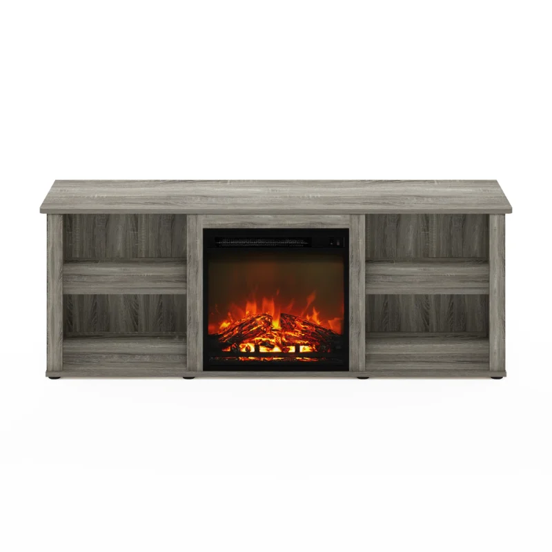 Suporte de TV Montale de 60 polegadas com lareira, carvalho francês cinza