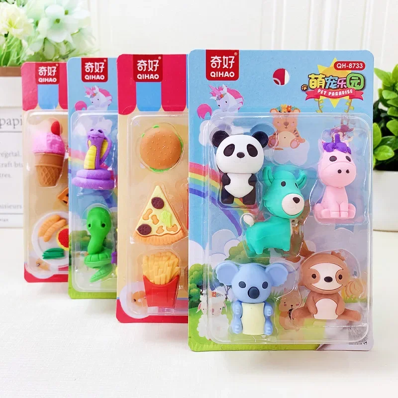 1 Pcs Cartoon Student Cute Western Food Eraser Animal Park Shape Three-Dimensional Animal Children's Stationery Articles