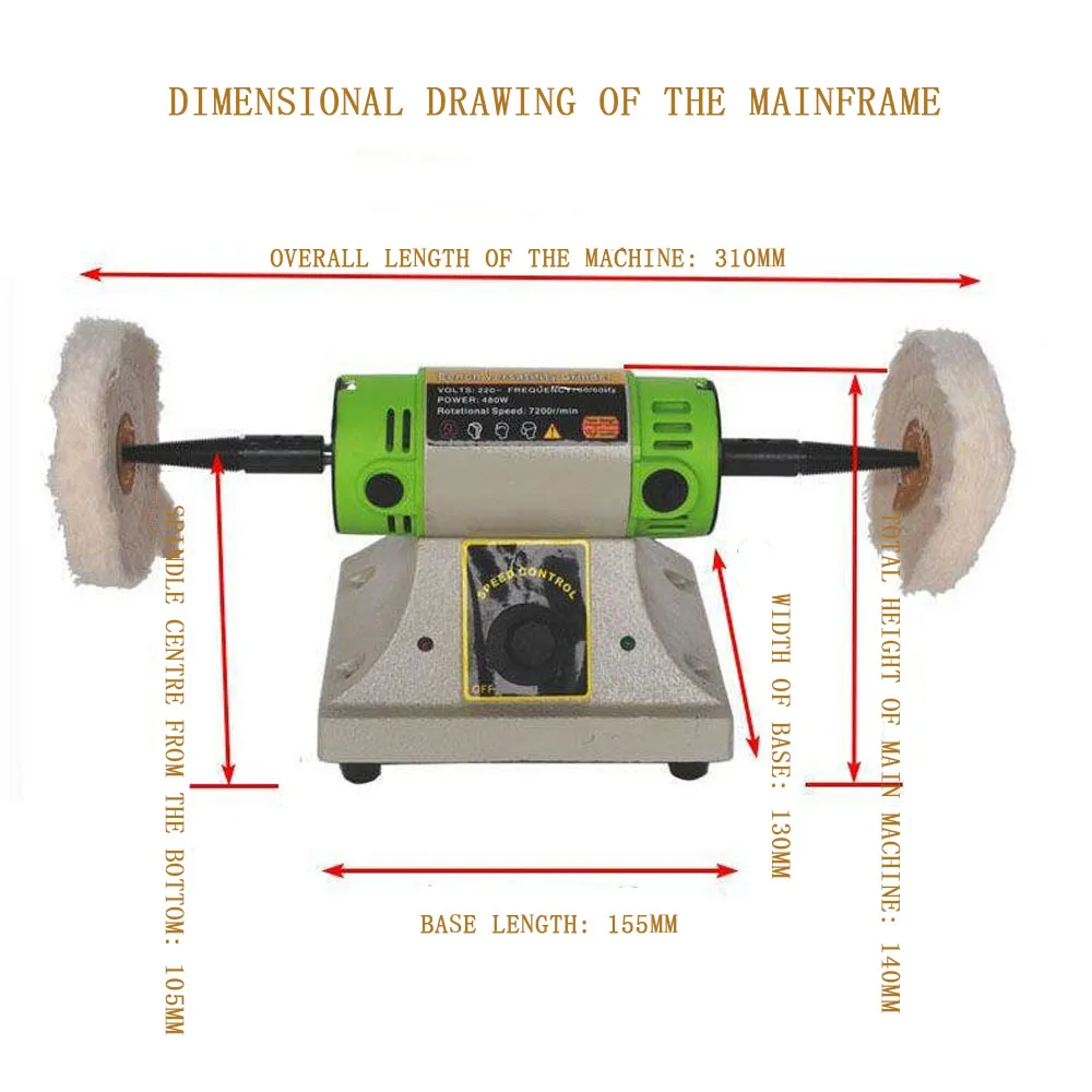 Bench Buffer Polisher 480W Mini Jewelry Rock Polishing Grinding Buffer Machine, Variable Speed 0~10000 RPM