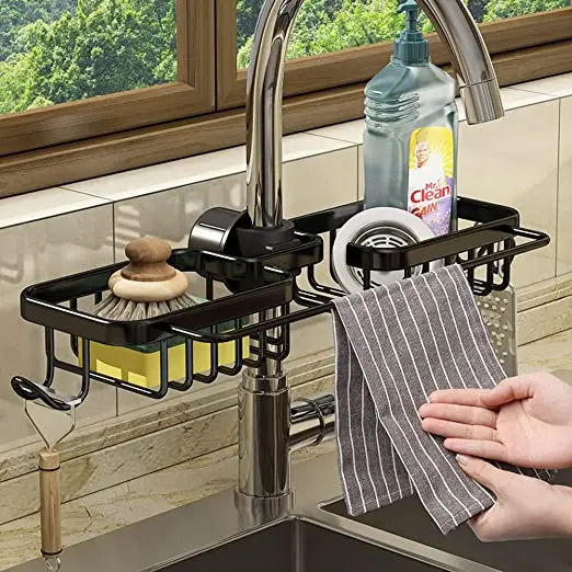 Kitchen Faucet Sink Rack Sponge Soap Holder Drain Basket