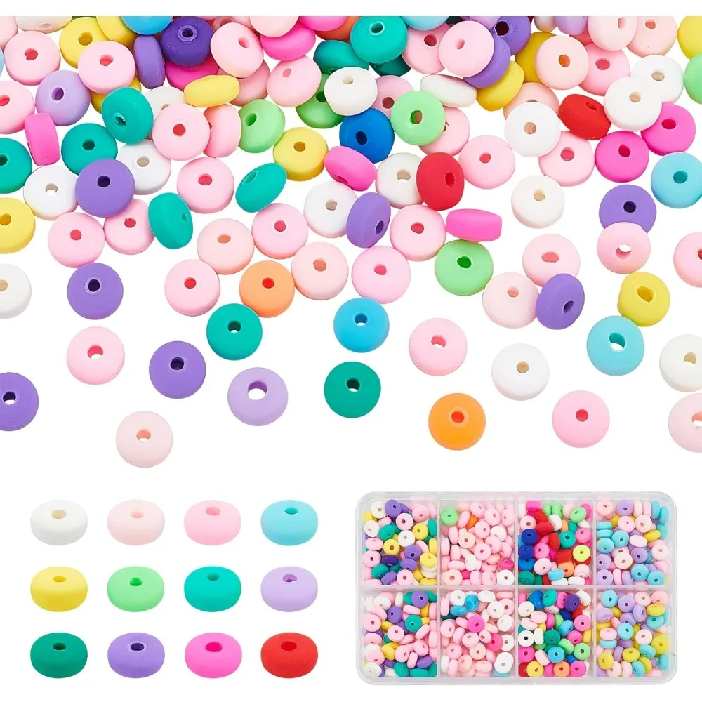 450pcs Polymer Clay Beads 6mm Rondelle Heishi Beads 12 Marshmallow Colors Vinyl Disc Beads 3mm Thick Flat Silicon for DIY