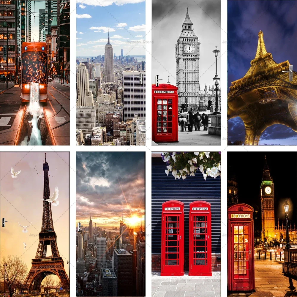 

3D City Gate Stickers Modern Architectural Poster Matte Film Material Murals Tear and Stick Wallpaper Decoration Door Stickers