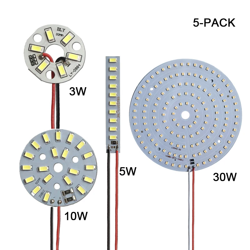 5er-Pack 3/5/10/30W LED-Chip-Platine SMD 5730 DC5V Dimmbare Dioden-Lichtquelle für Zuhause, austauschbares LED-Lampenzubehör