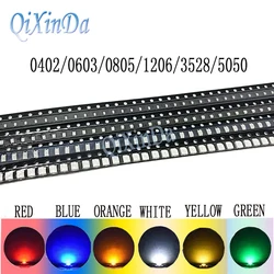 100 pz 0402 0603 0805 1206 3528 5050 SMD LED rosso giallo verde bianco blu arancione diodo emettitore di luce