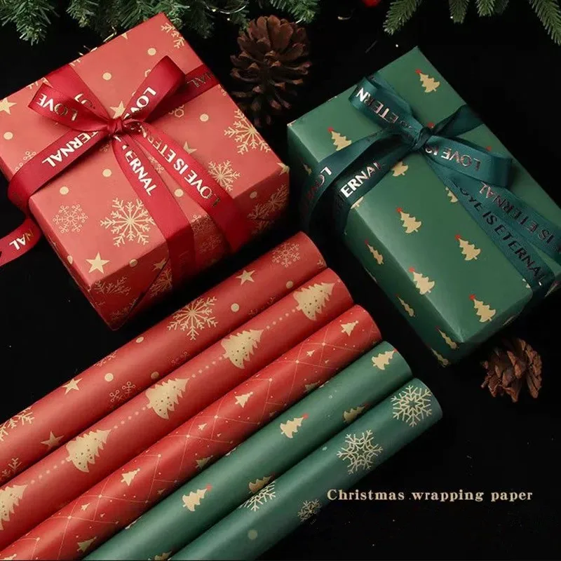 10/20pcs Snowflake Christmas Tree Elk Print Wrapping Paper 50x70cm New Year Xmas Party Flowers Gifts Packaging Kraft Paper