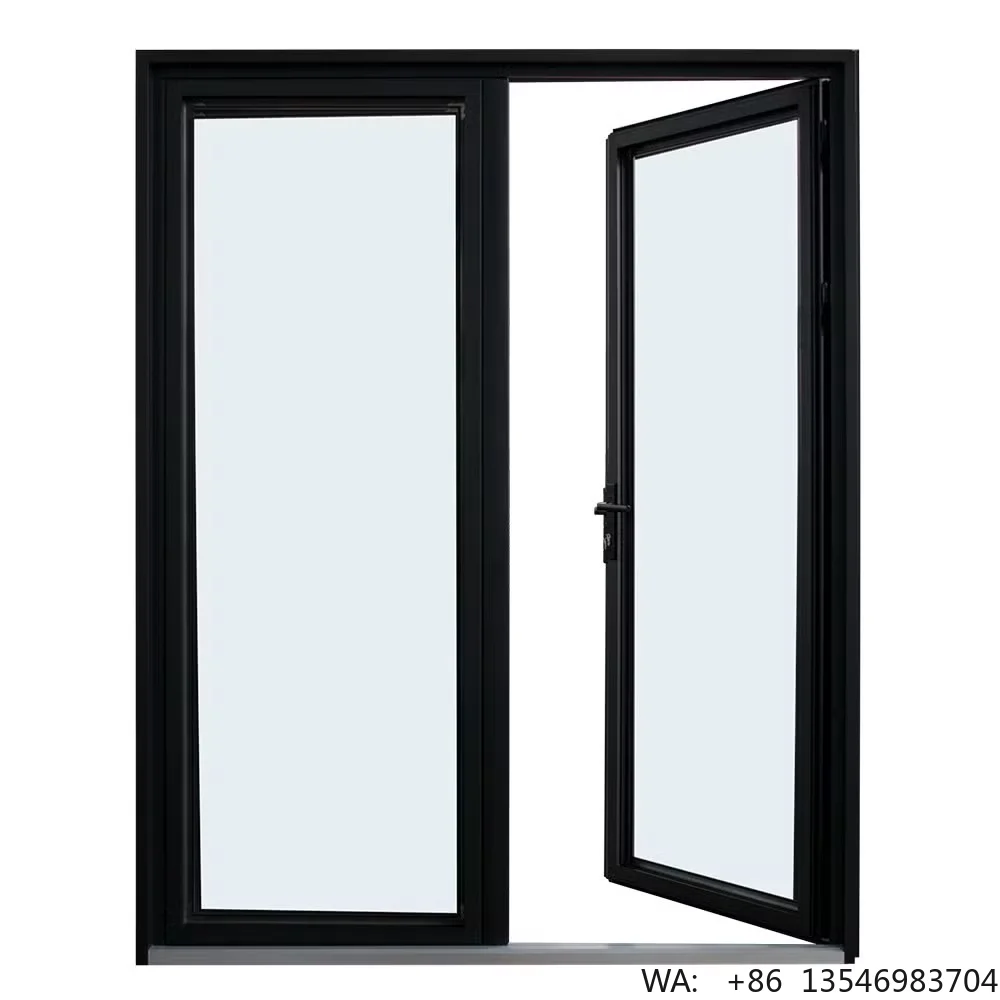 

Modern Aluminum Alloy Glass Waterproof Swing Graphic Design French Door Frame Black Door for Apartment Exterior Entry Finished