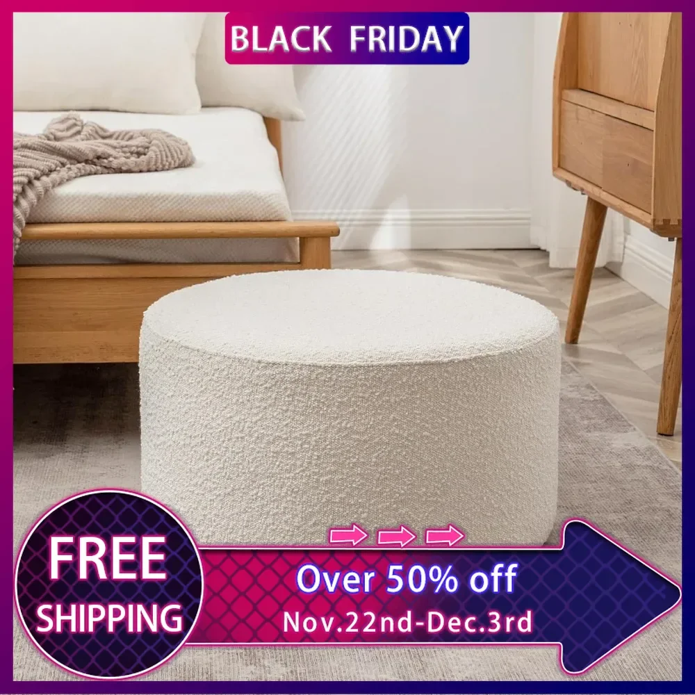 Round Boucle Upholstered with Soft Padded Seat, Multi-Functional Sofa Footrest, Side Table, Seating for Living Room,Footstool