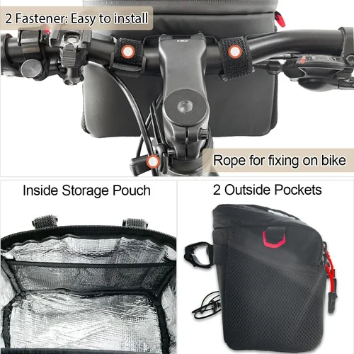 Imagen 2 del producto Toptrek-Bolsa para manillar de bicicleta de 4L, almacenamiento de coche aislado de gran capacidad, bolsa para bicicleta de invierno, paquete de cesta para mantener el calor, accesorios para ciclismo