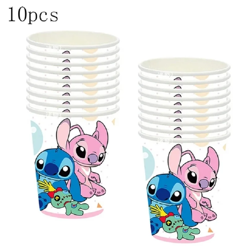 Disney Lilo and Stitch forniture per feste di compleanno stoviglie usa e getta punto tazza di carta per Cup Boy Kids Girls Baby Shower Supplies