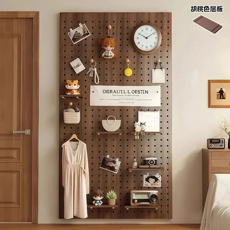 

Настенная полка с отверстиями из цельного дерева, входная полка цвета ореха, моделирование, украшение стены, хранение