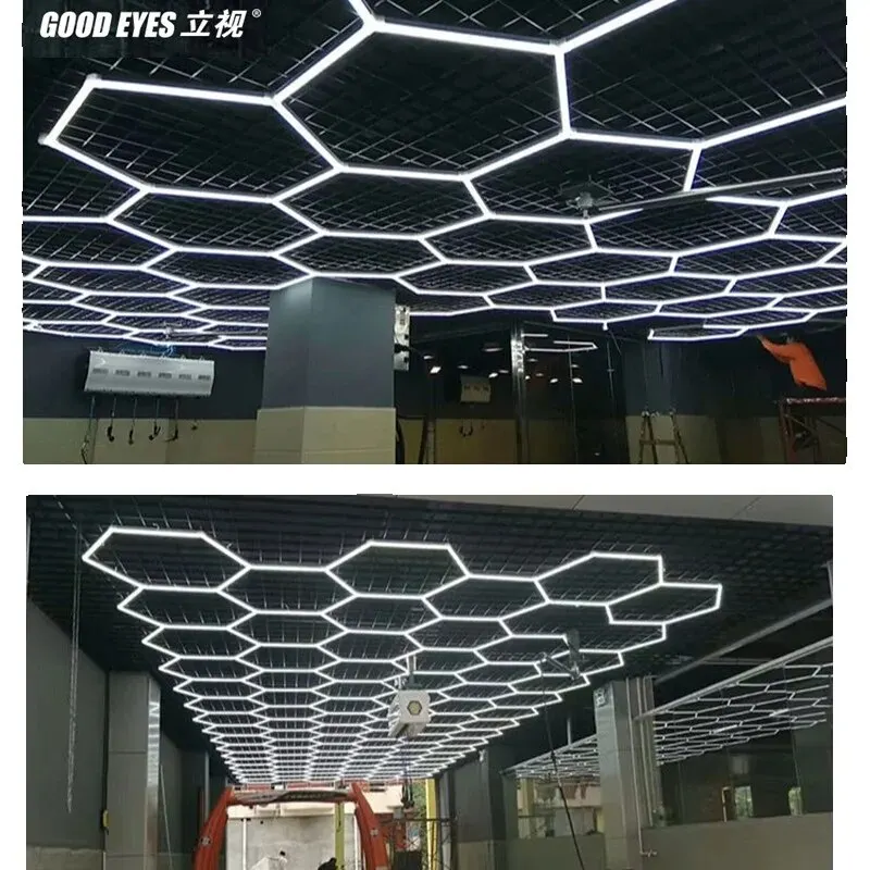 Free Design 4*10M Customization 6500K Hexagon LED Light Honeycomb Garage Ceiling Light Car Detailing Workshop Carwash Light