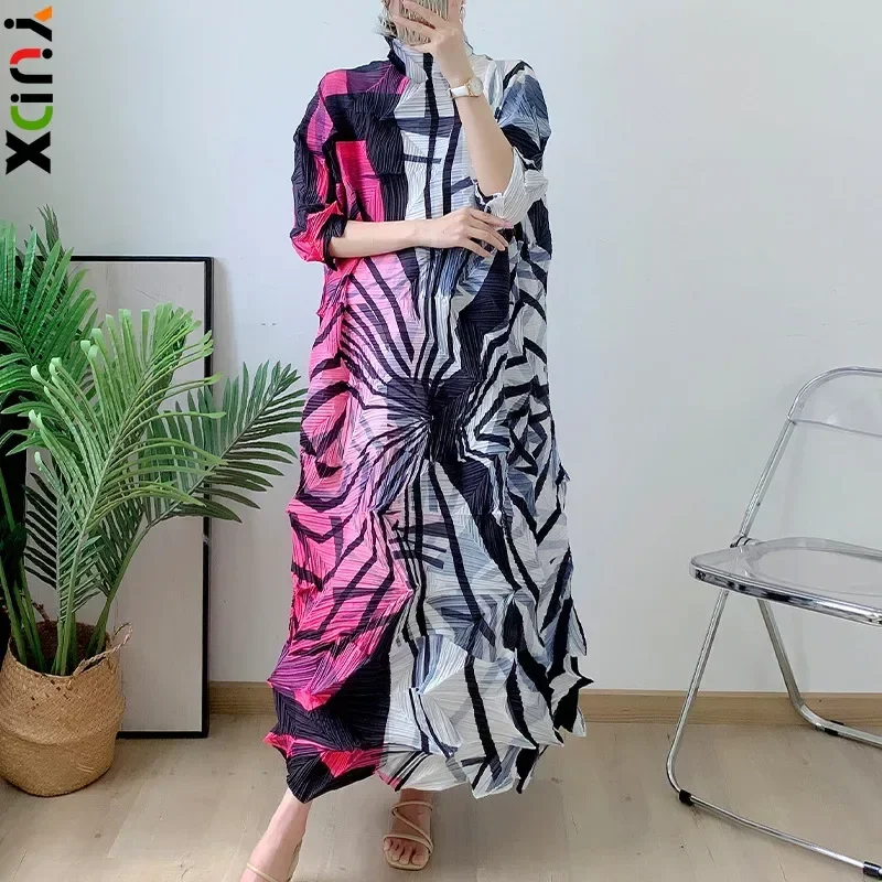 

YUDX Miyake Printed Diamond Pleated Dress Women's 2023 Autumn Style Random Pleated Large Size Slim Fashionable Long Dress Women