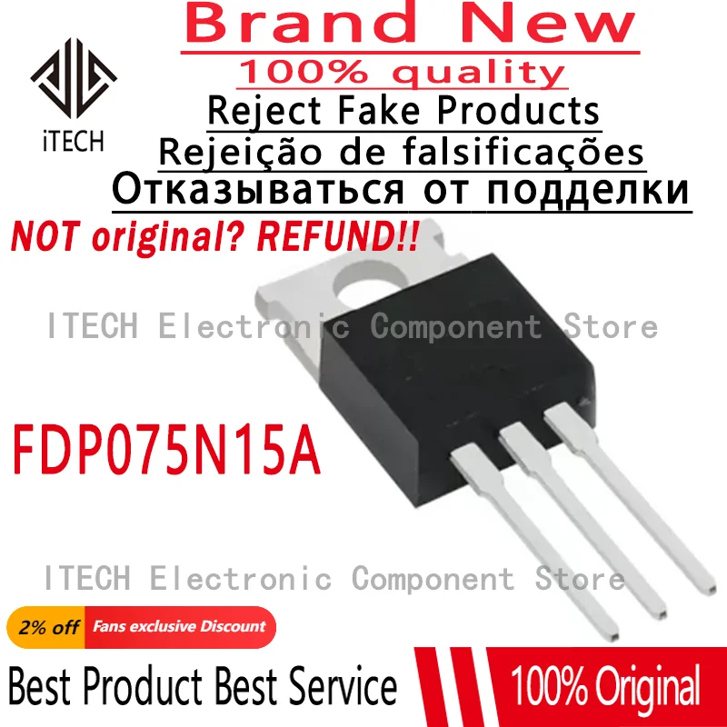 

(10-50)pcs/lot Original FDP075N15A 150V130A FDP075N15 TO-220 MOSFET Transistor 100% New and Genuine