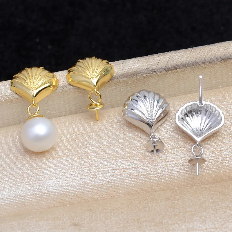 

Shell 925 Sterling Silver Earrings Base Findings Mountings Jewelry Mounts Fittings Accessories for 8-12mm Pearls 3 pairs/lot