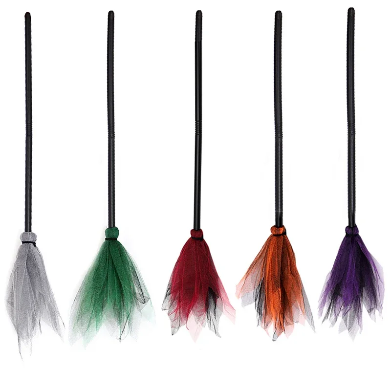 5 colors Halloween Witch Decor Broom Props Halloween Children Gifts LED Light Gauze Witch Broom Halloween Party Decoration