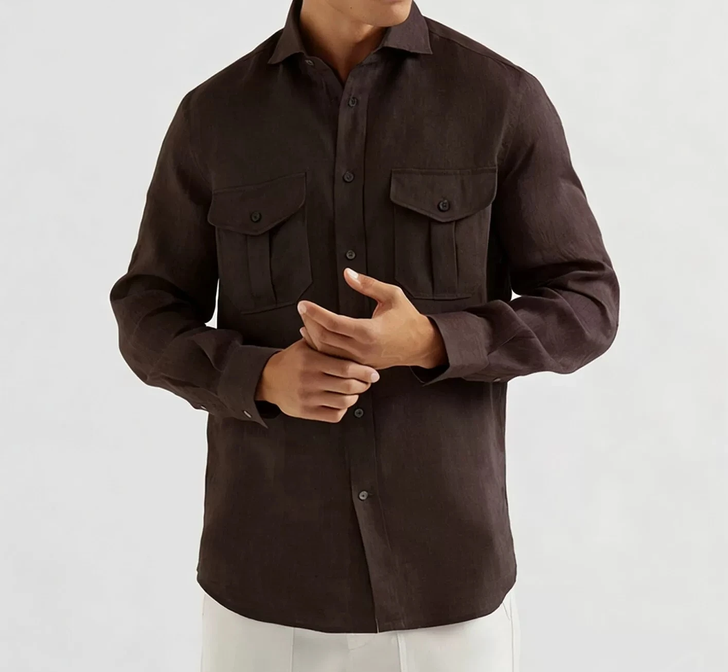 Italian BC old money style linen double pocket casual shirt business long sleeve shirt jacket