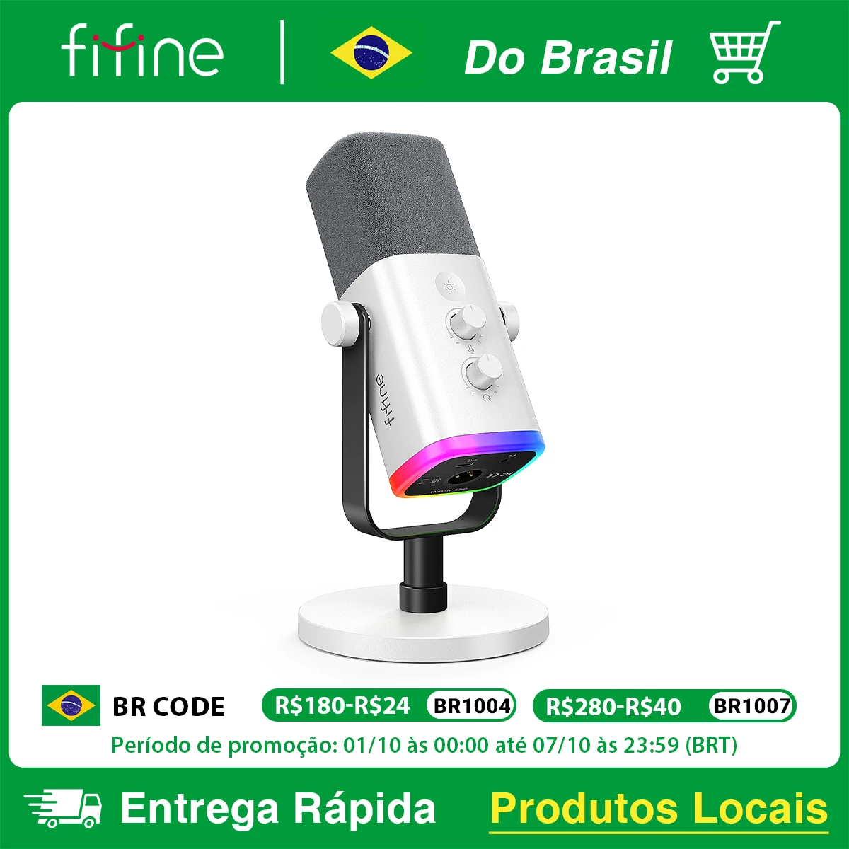 FIFINE XLR/USB Microfone Dinâmico com Conector para Fone de Ouvido/RGB/Mudo, MIC para Gravação de Streaming de Jogos PS4/PS5 Ampligame AM8W