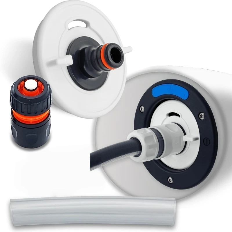 Adaptador de cuello de llenado de tapa de tanque de agua para autocaravana con conector de manguera, tapa de combustible con conector de agua, accesorios para autocaravana y caravana