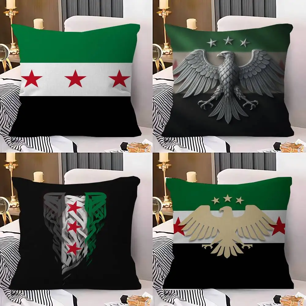 Eagle Syrian Logo Flag Cushion Cover Car Throw Pillow Case For Sofa Car Christmas Gift 40x40cm 45x45cm