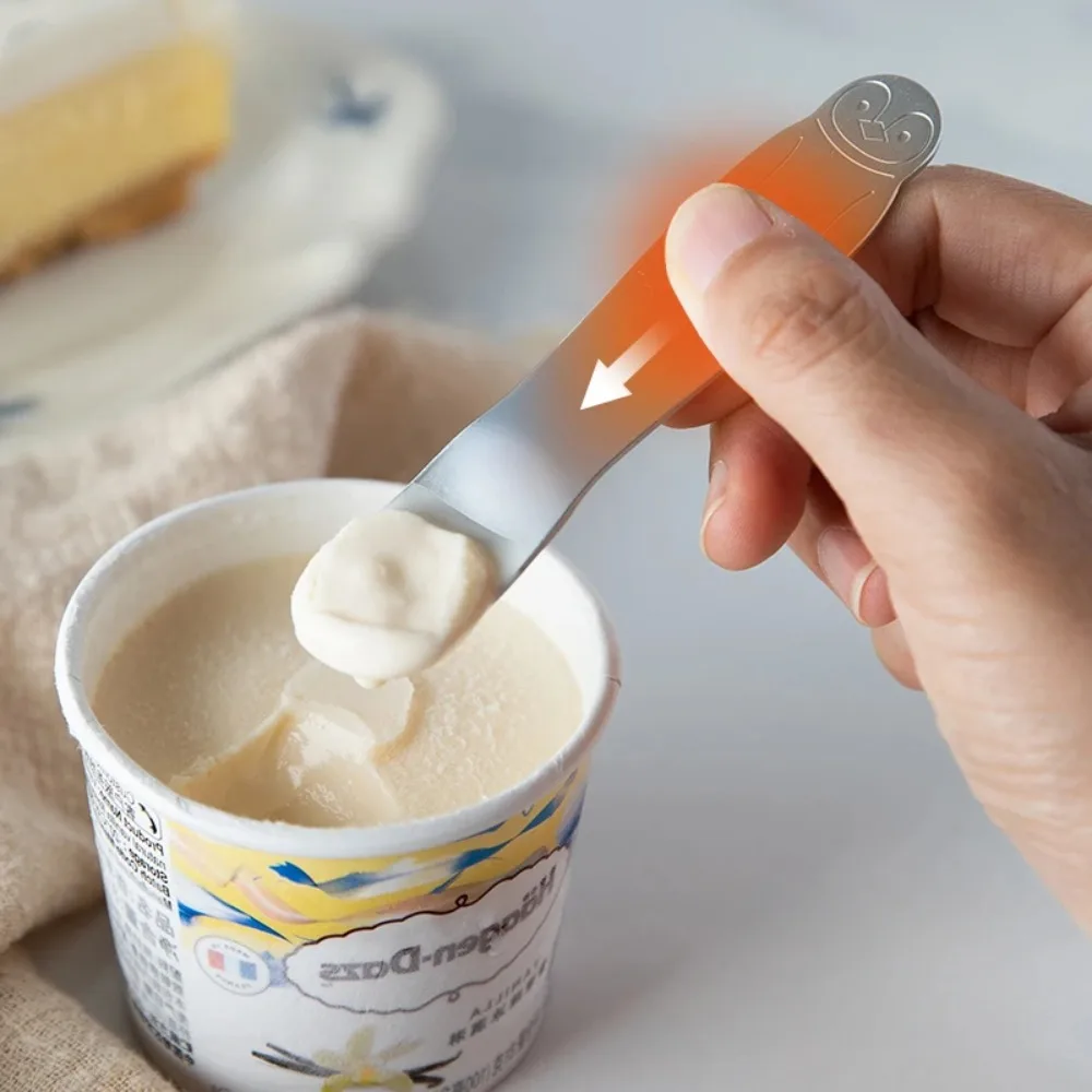 Cuchara de helado de aluminio, tipo autofundente, cuchara de postre pequeña y creativa, cucharas de pastel de pudín de plata, vajilla, Japón