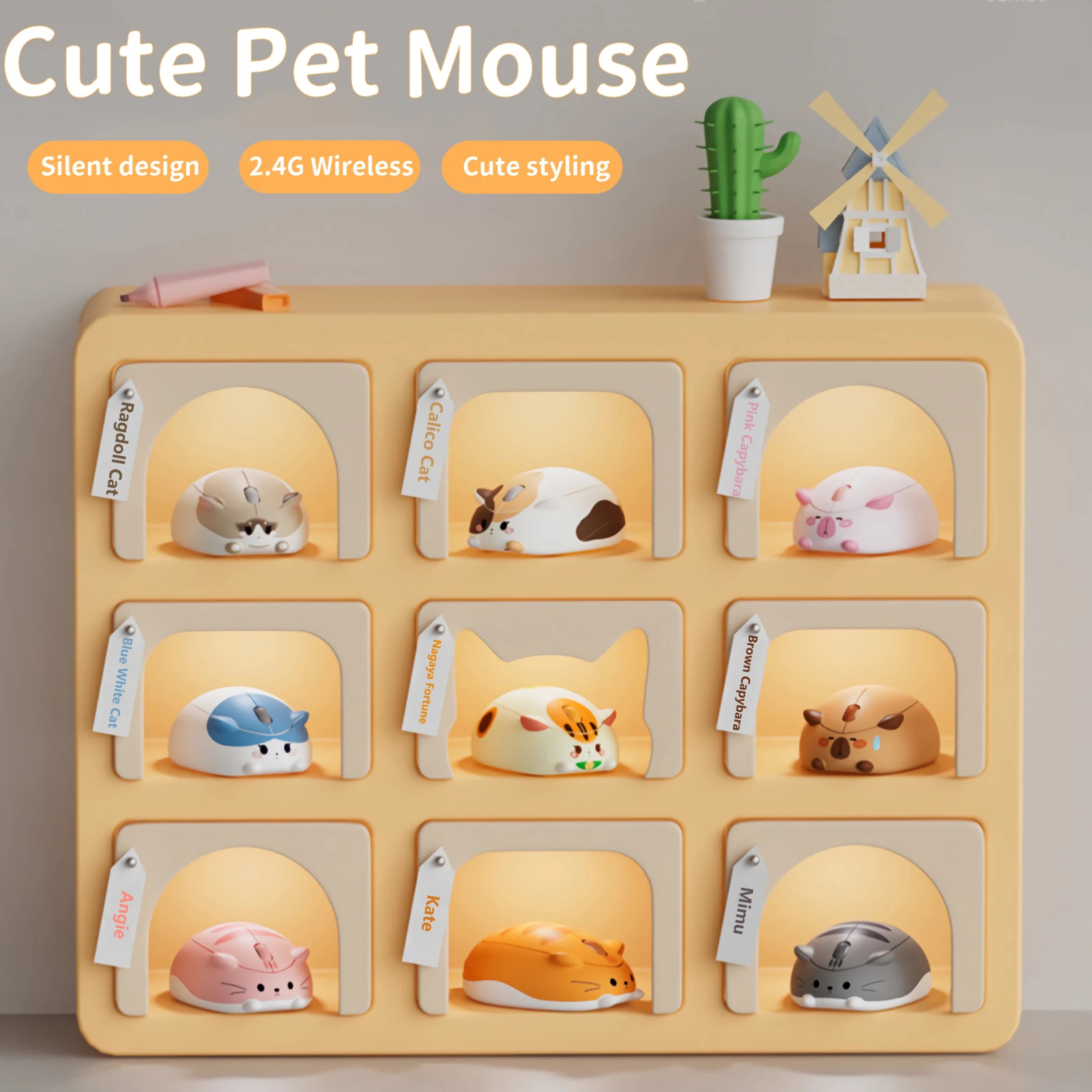 Cute Pet Kitten Design Cartoon Animal Mouse 2.4G Wireless Mute Ergonomic Optical Cat Mice Desktop Laptop Universal For Girl Gift