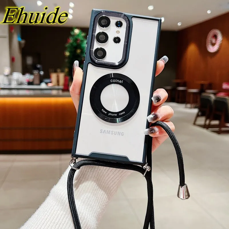 

Magnetic Strap Case For Samsung Galaxy A54 A34 A14 A24 S23 S24 Ultra S22 Plus S20 S21 FE Crossbody Lanyard Wireless Clear Cover