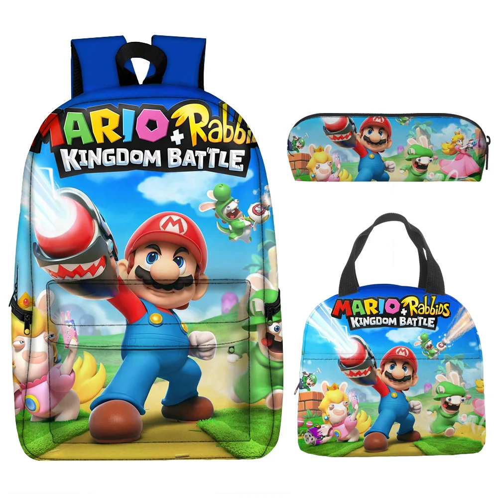 Cartoon School Bag Mario Mario Brothers Backpack Primary and Secondary School Students Pencil Bag Lunch Bag Three-piece Set