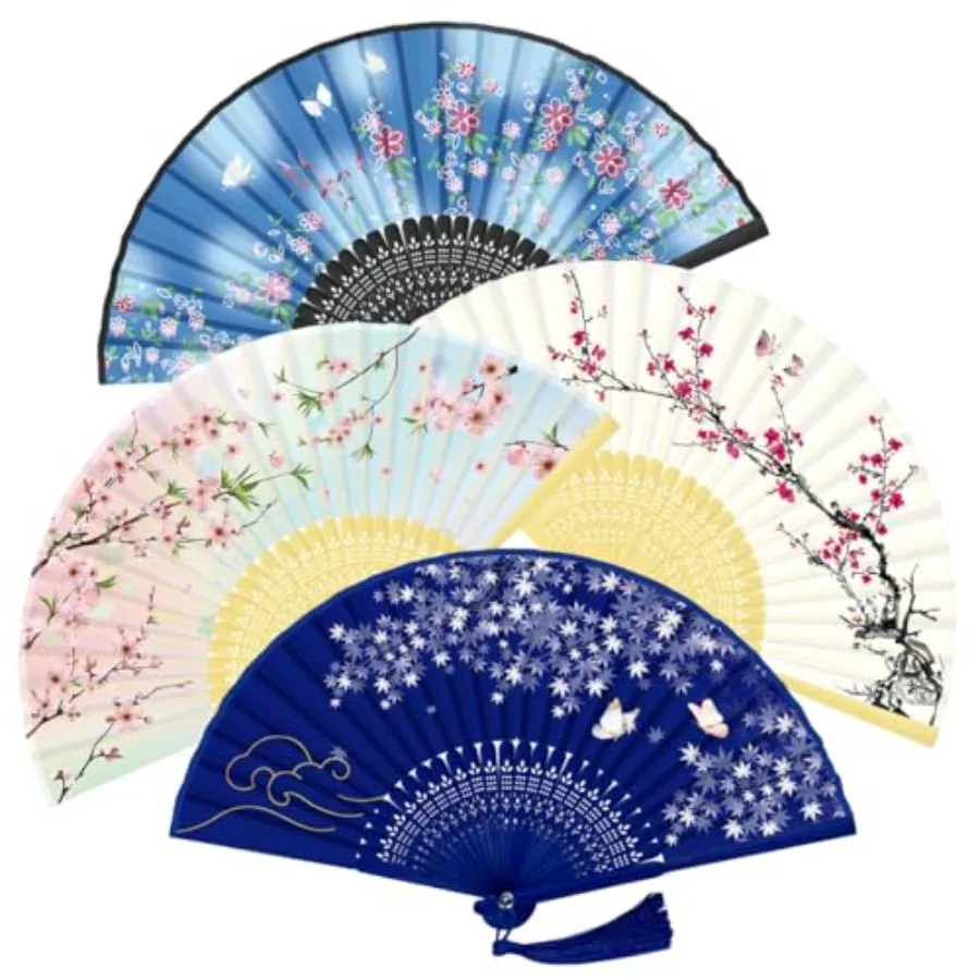 

Handheld Fan, 4 PCS Hand Fan, Chinese Folding Fan for Women Foldable, Silk Bamboo Hand Held Fan, Paper Hand Fan