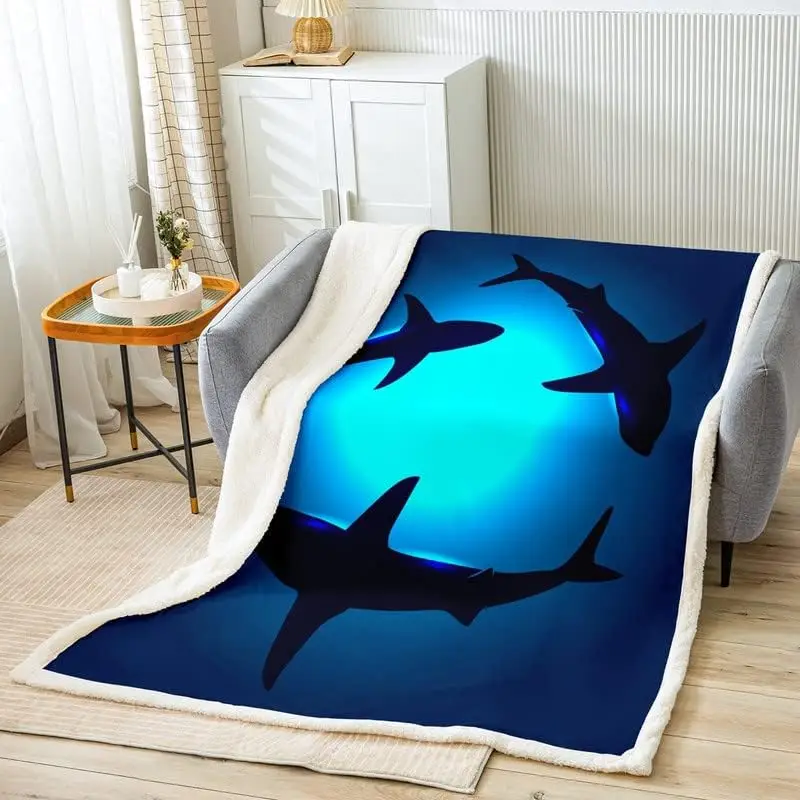 Whales Fleece Throw Blanket Kids Ocean Sea Animal Plush Blanket for Bed Sofa Couch Boys Teens Sea Underwater World