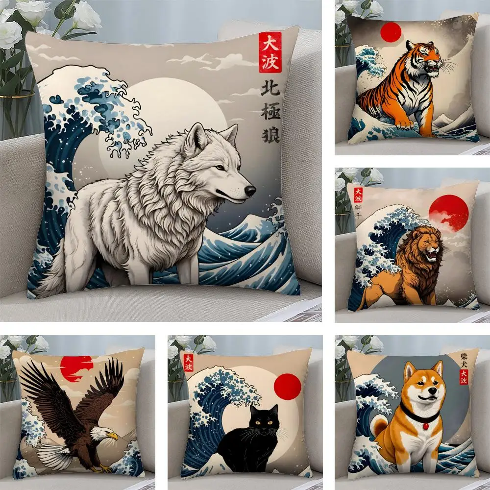 

Наволочка для подушки «Великая волна» Кацусики Хокусая, коротковорсовая, с двусторонним принтом, квадратная, для дивана, домашнего декора