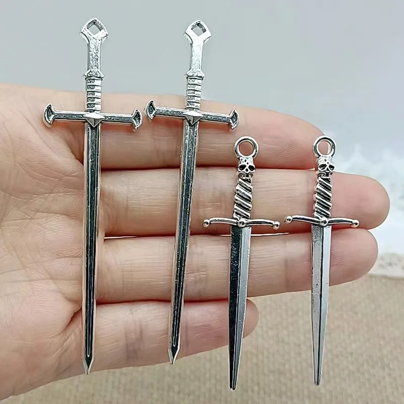 6pcs 58*18mm New Antique Silver Color Skull Sword Charms Pendant Designer Charms Fit Jewelry Making DIY Jewelry Findings