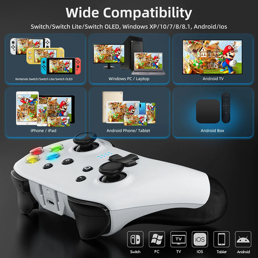 EasySMX 9124 Wireless Gamepad Bluetooth Controller Compatible with Smart TV/PC/Nintendo Switch/Steam Deck/Cellphone, White