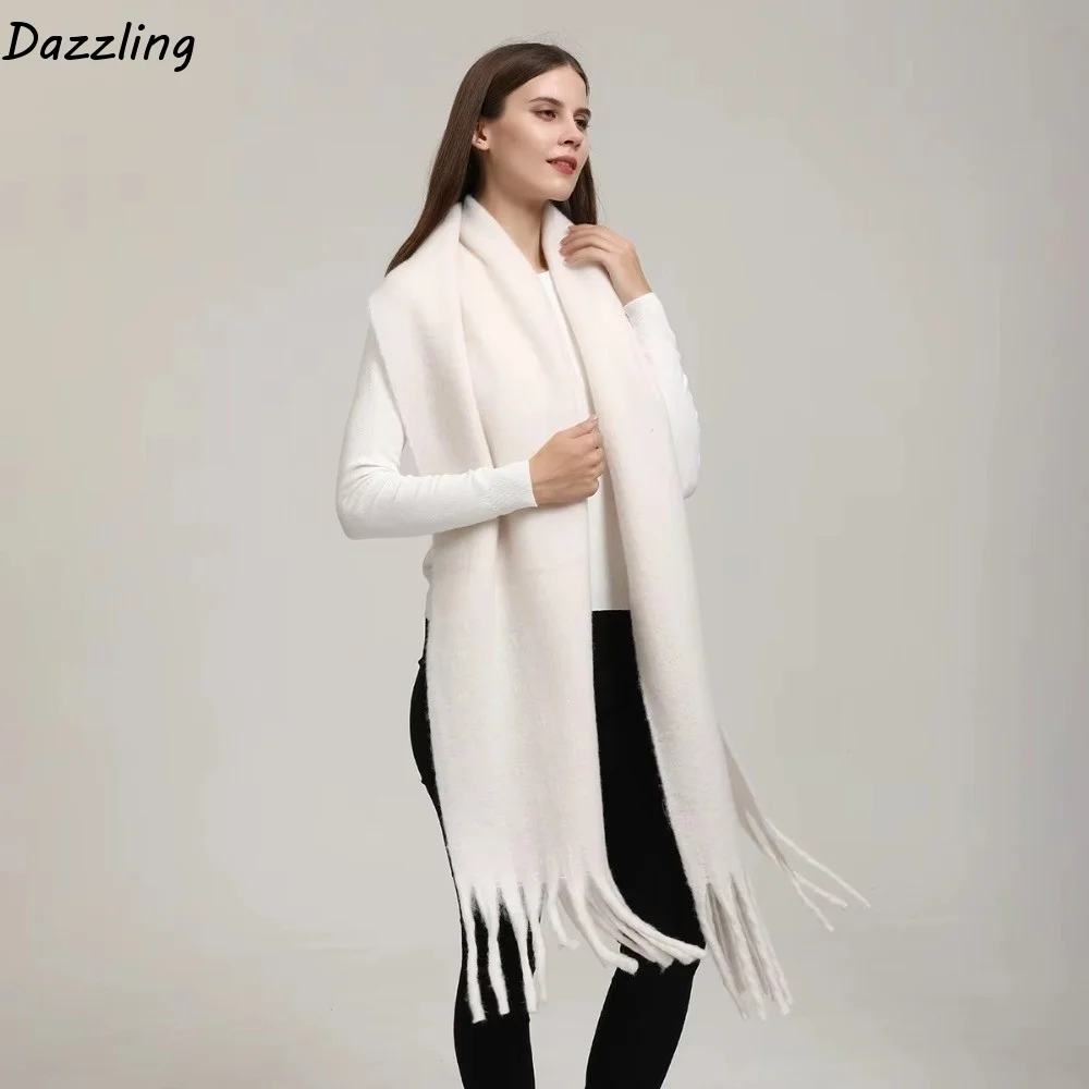 Retro Tassel Winter Wool Scarf Plush Warm Faux Cashmere Scarves Korean Style Thicken Long Shawl Student