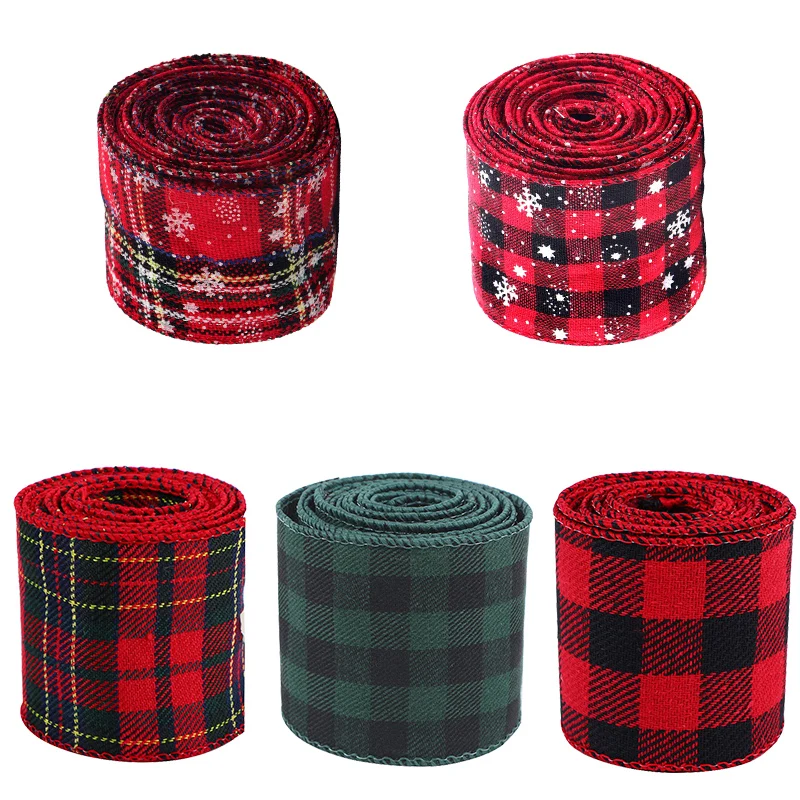 5x600cm/roll Christmas Plaid Imitation Hemp Ribbon Snowflake Burlap Ribbon for Christmas Wrapping Xmas Tree Wreath Ribbons Decor