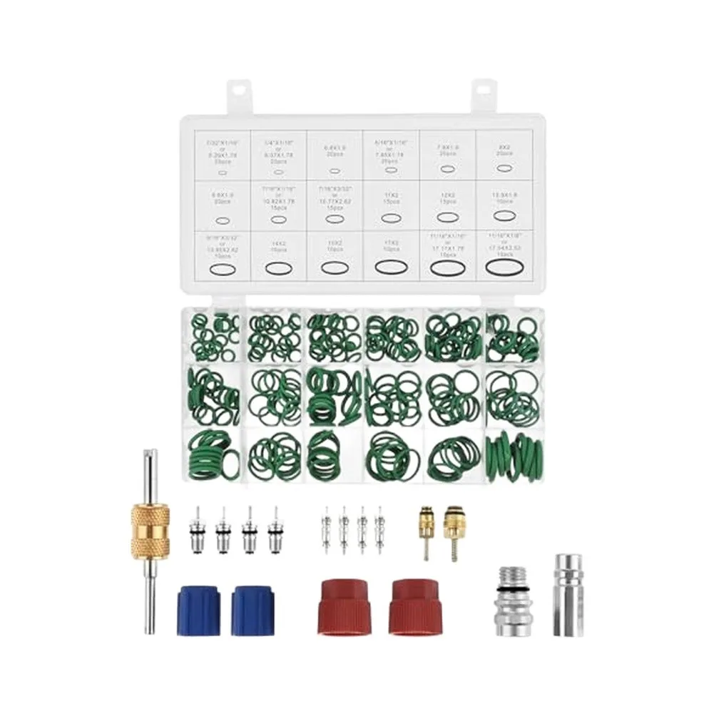 

17 Pcs Air Conditioning Valve Core Kit + 270PCS O-Ring Seals Kit R134a Valve Core A/C Refrigeration System AC Valve Removal Tool
