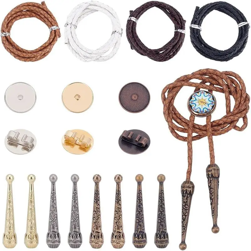 

TEXU Bolo Tie Maker's Kit: 4 Sets With Complete Accessories Including End Caps And Round Flat Buckles
