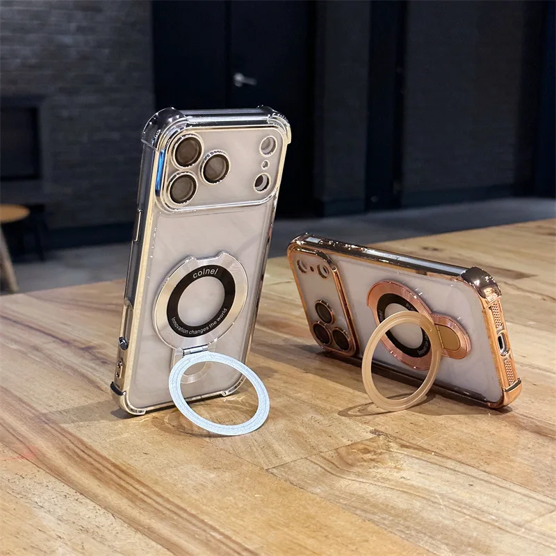 Custodia con supporto luminoso con placcatura antiurto di lusso per iPhone 17 Air 17Promax 17pro per accessorio con supporto magnetico Magsafe