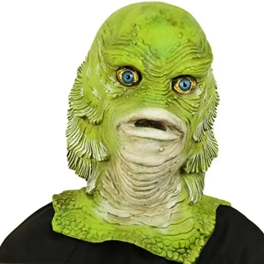 

Green Fish Head Mask, Funny Trick, Natural Latex Material, Detailed Craftsmanship, Movie Texture, Hand-Painted, Role-Playing