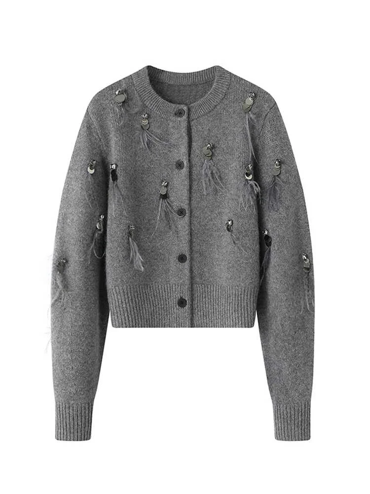 

Ele Heavyweight iny Feather Вязаный джанет круглый Ne ort Sve Женский теплый кардиган из полиэфирного волокна для поездок на работу