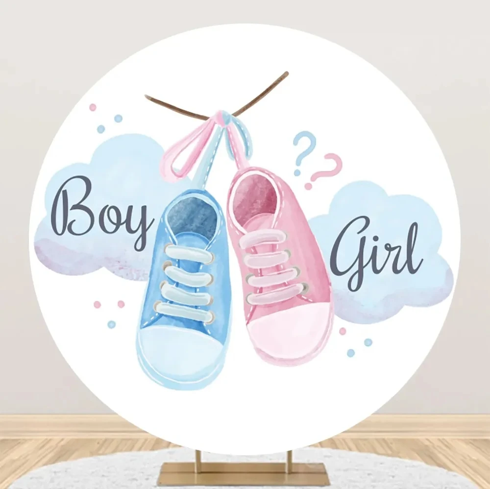 Boy or Girl Gender Reveal Round Backdrop For Photography Bear Elephant Baby Shower Birthday Party Circle Background Photo Studio