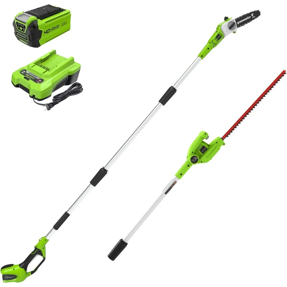 Комплект пилы Greenworks, 40-вольтовая, 8-дюймовая, триммер для живой изгороди, с аккумулятором емкостью 2,0 Ач (1-е поколение)