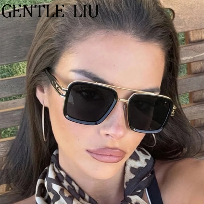 

Square Punk Sunglasses Women 2026 Luxury Brand Trendy Oversized Steampunk Big Double Bridge Sun Glasses Outdoor Eyewear Shades