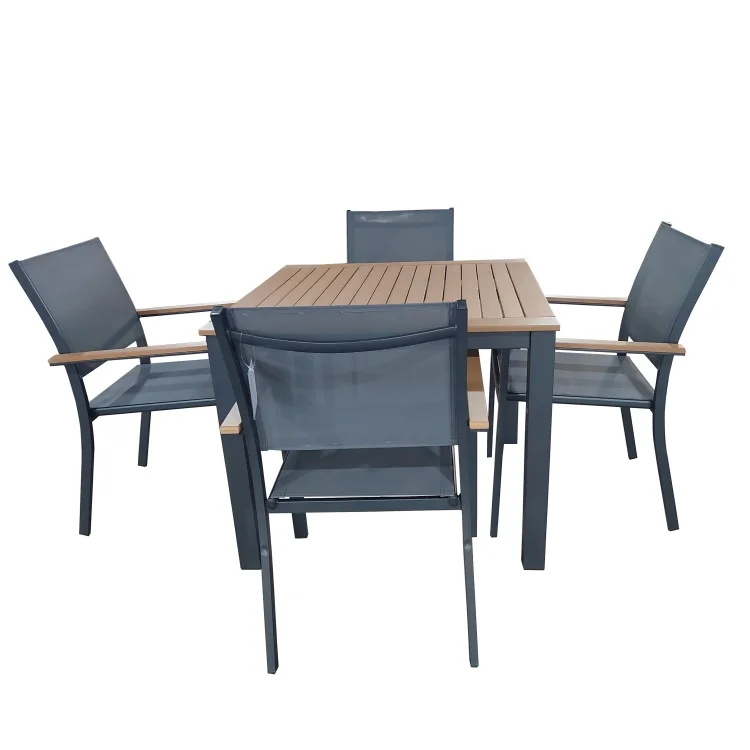 Garden Patio 5-Piece Modern Outdoor Comfortable Dining Table Chair Set Weather-Resistant Fabric with Stackable Armrest Chair