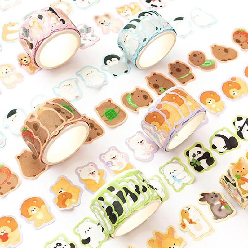 100Sheets Cartoon Graffiti Small Animals Decoration Tape Creative Hand Account Collage Material Sticker Roll School Stationery