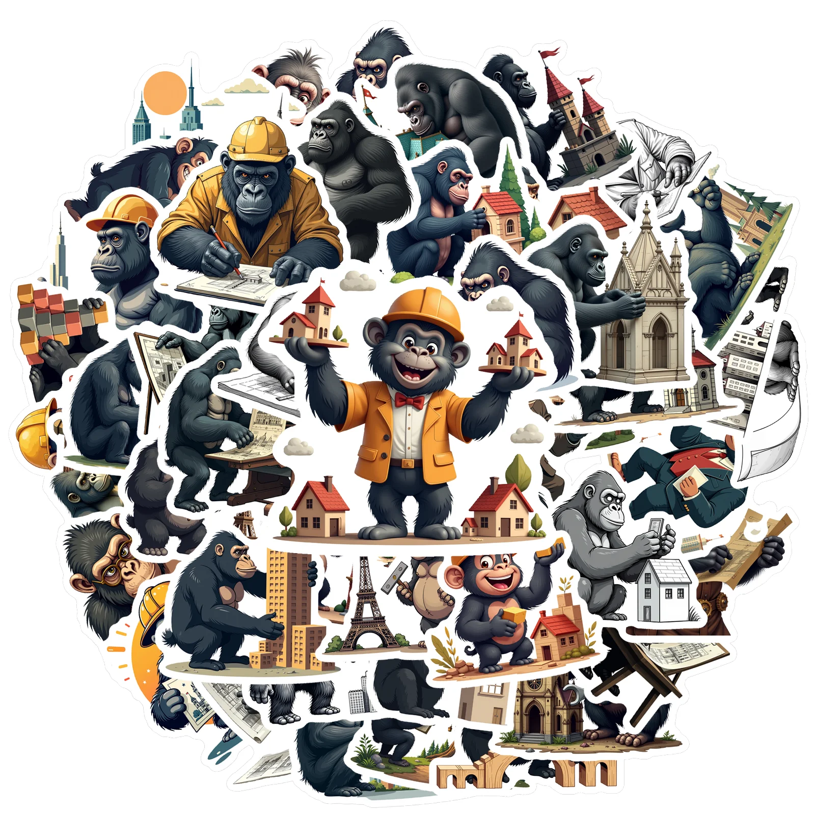 Cute Gorilla Stickers Cartoon Construction Gorilla Stickers Notebooks Water Bottle Laptop Scrapbooks Stationery Graffiti Decals